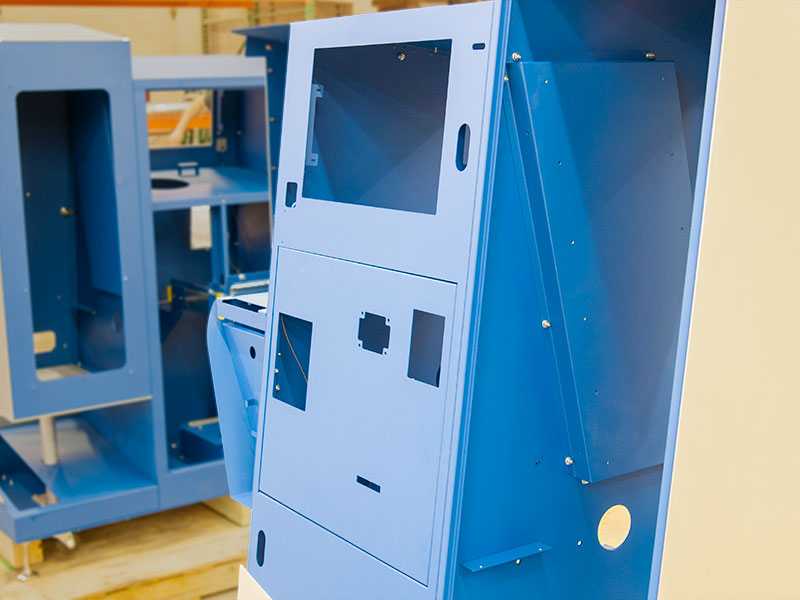 A close-up view of a kiosks component slots before they are installed.